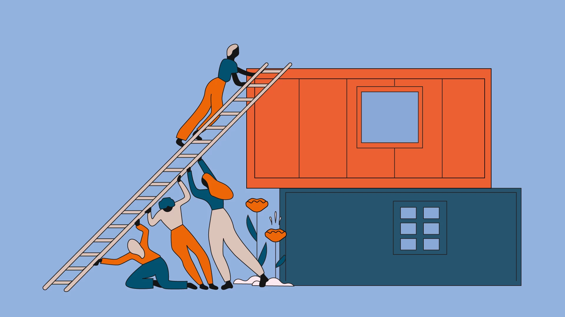 Illustration af mennesker, der bygger